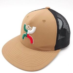 Hooey Snapback Mesh Trucker Hat Boquillas Tan Black Mexican Mexico Flag Logo Cap